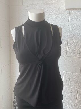 Calvin Klein Black Twist-Knot Mock Neck Sleeveless Tank